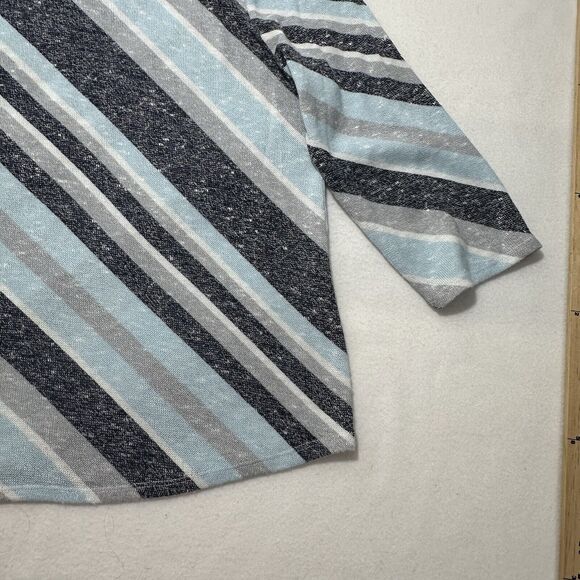 Chico's 2 Women's Large Blue White Diagonal Striped 3/4 Sleeve Knit Top Blouse - Picture 13 of 14